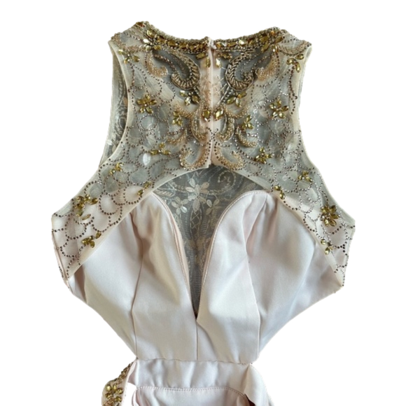 Camille LA VIE Beaded Bodice Gown Blush Pink with Waist & Back Cutouts Size 2 - Picture 8 of 16